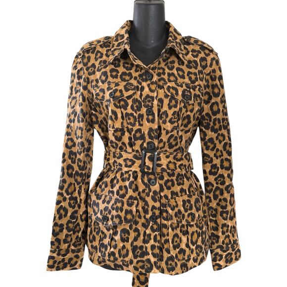 Lauren Ralph Lauren women jacket cheetah animal print belted w/pockets size M - Picture 1 of 9